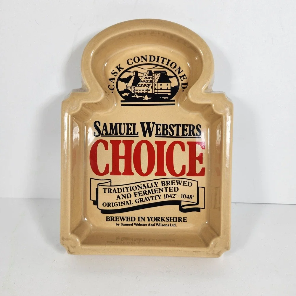 Vintage Samuel Websters Choice Beer Ashtray Yorkshire Ceramic Breweriana Tan